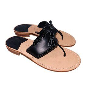 Jack Rogers Adeline Black Whipstitched Leather Bow Thong Flat Sandals Size 6